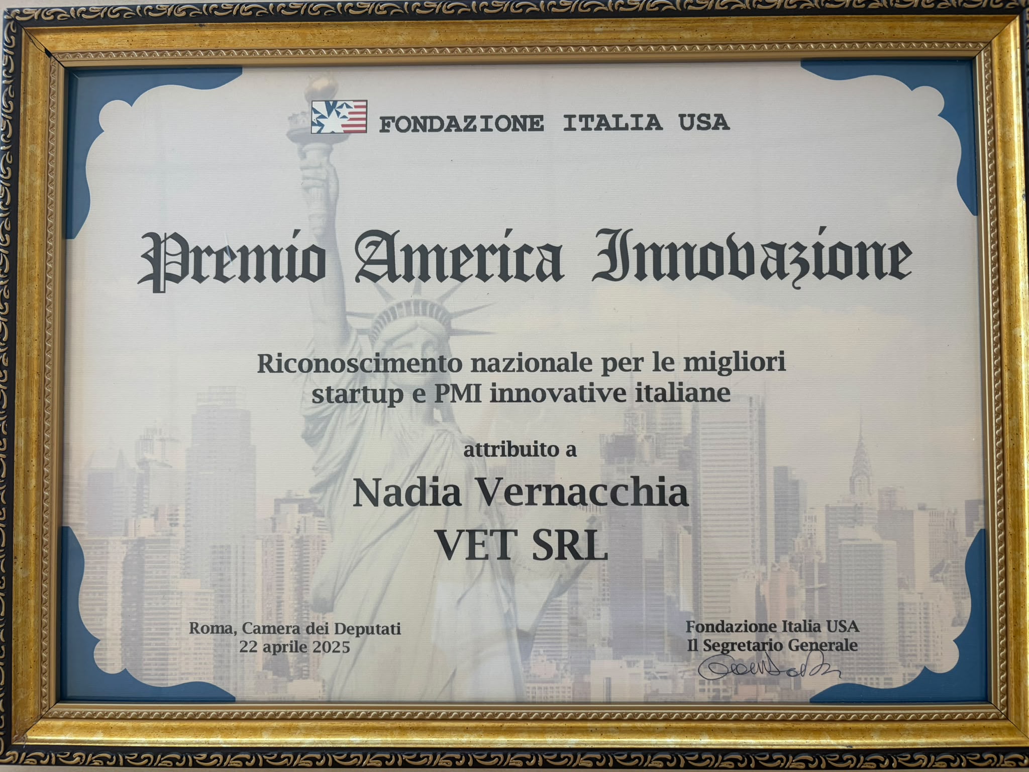 Premio America Innovazione 2025 conferito a VET S.r.l.