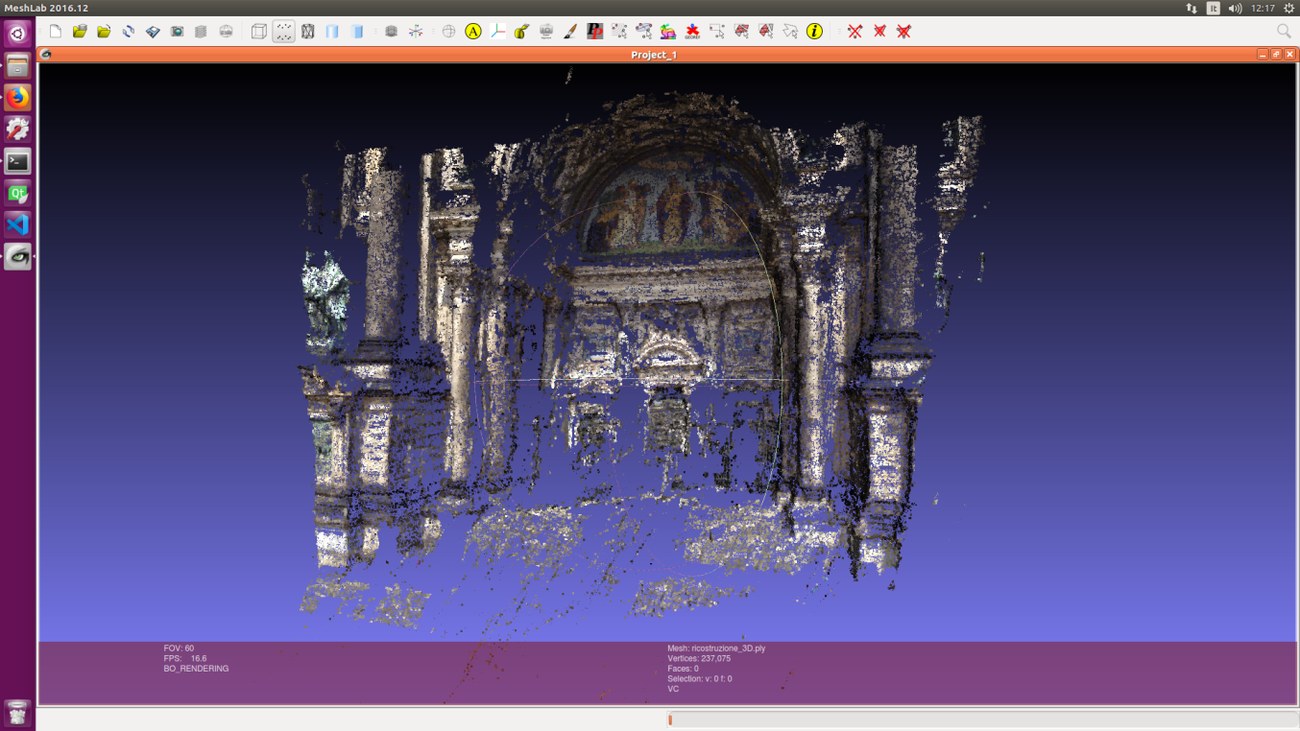 Nuvola di punti tridimensionale generata dai fotogrammi