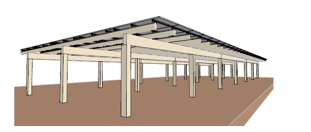 Modello tridimensionale di un carport fotovoltaico