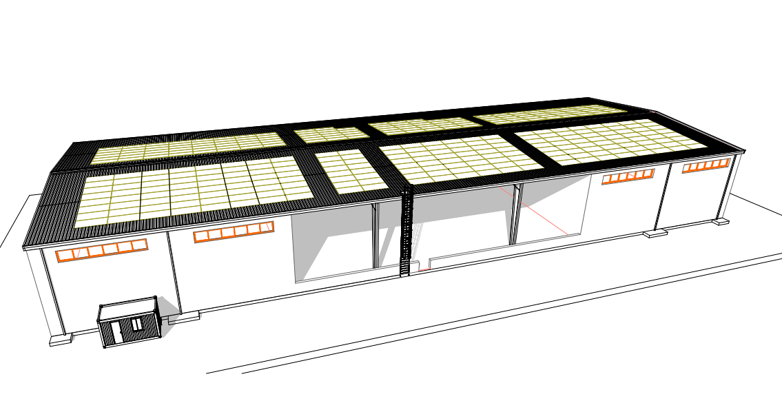 Modello tridimensionale di un impianto fotovoltaico su tetto a falde